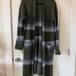 Mystree Olive and Gray Striped Cardigan
